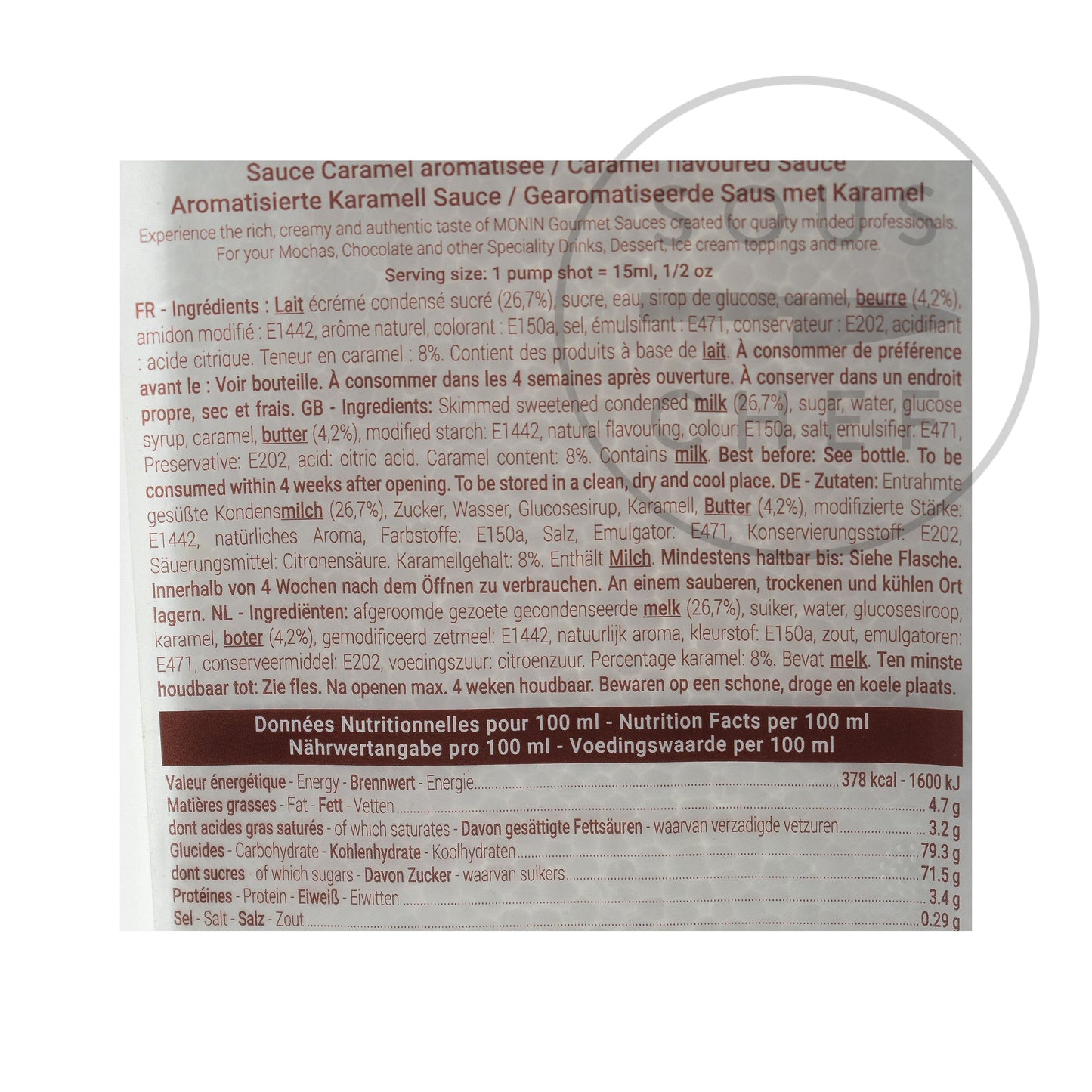 Monin Caramel Flavour Sauce, 500ml