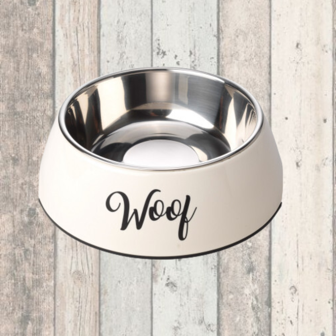 Cream Woof Dog Bowl