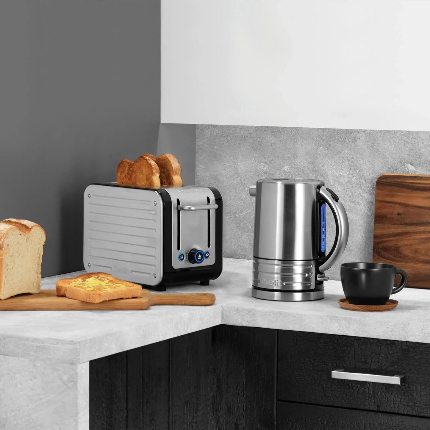 Dualit 2 Slot Toaster In Black And Brushed Stainless Steel