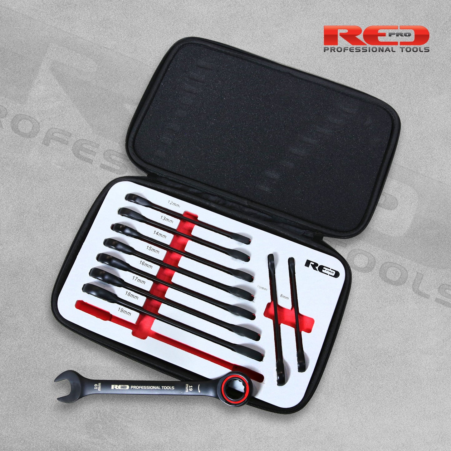 Red Pro Silent Gearless Ratchet Spanner Set - 10 Piece